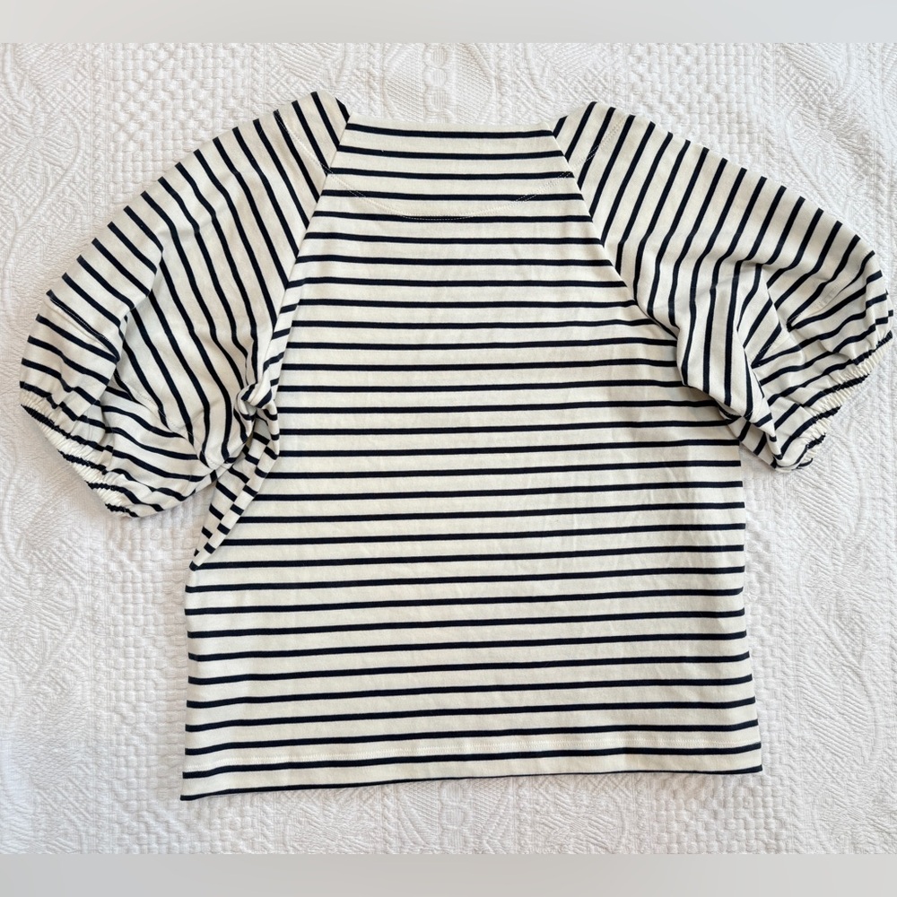 Striped Navy And White Balloon Sleeve 100% Cotton Blouse Women’s Shirt Size XS - Picture 2 of 4